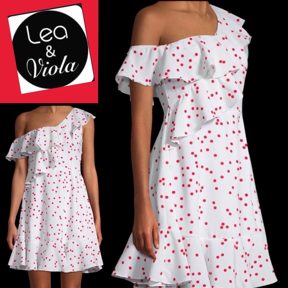 Lea & Viola Polka Dot One-Shoulder
Ruffle Summer Dress mini Size L